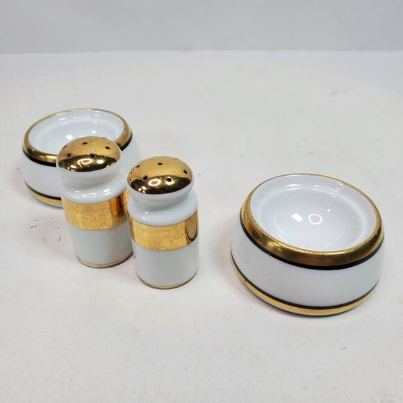 Mid Century Lusterware & Gold Salt Pepper Egg Bowls Japan Set NO STOPPERS - Picture 4 of 8